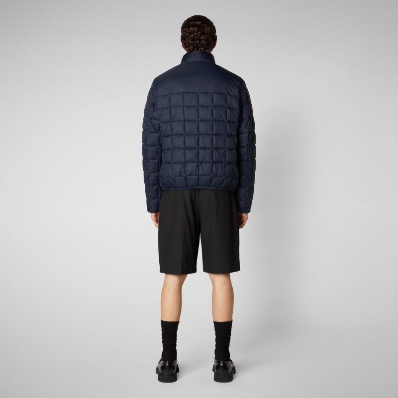 Save The Duck Stalis Puffer Jacket with Faux Fur Lining Azules Negras | KEPJQ5649
