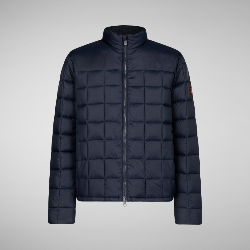 Save The Duck Stalis Puffer Jacket with Faux Fur Lining Azules Negras | KEPJQ5649