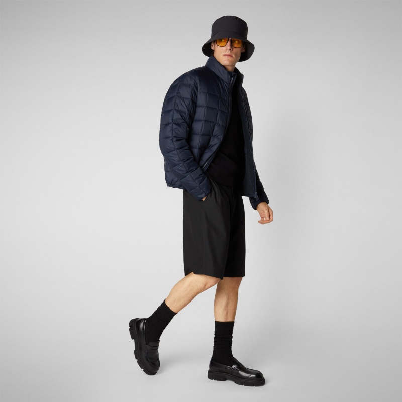 Save The Duck Stalis Puffer Jacket with Faux Fur Lining Azules Negras | KEPJQ5649