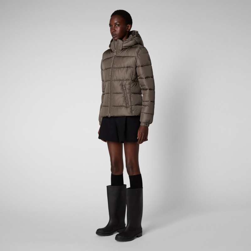 Save The Duck Tess Puffer Jacket with Detachable Hood Gris | MWBAP4390