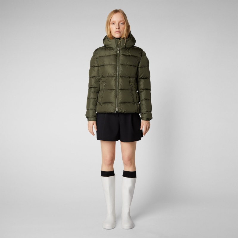 Save The Duck Tess Puffer Jacket with Detachable Hood Verde Oliva | XFKZL8705