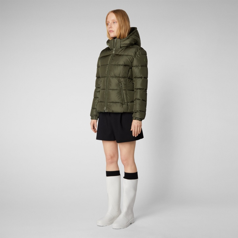 Save The Duck Tess Puffer Jacket with Detachable Hood Verde Oliva | XFKZL8705