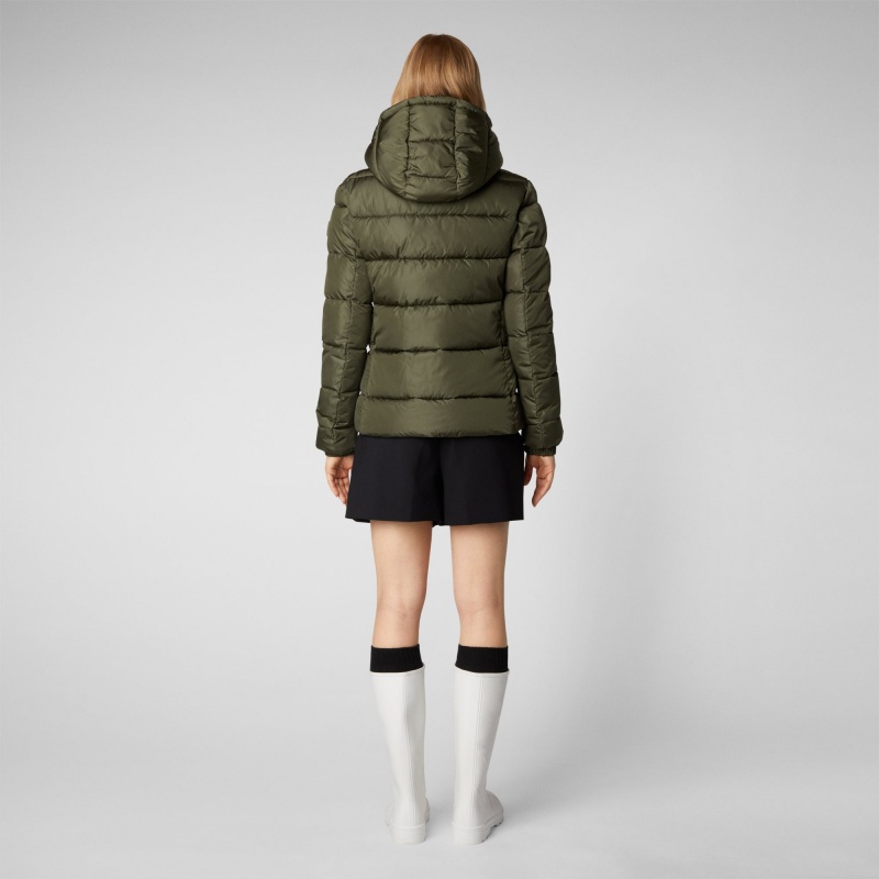 Save The Duck Tess Puffer Jacket with Detachable Hood Verde Oliva | XFKZL8705
