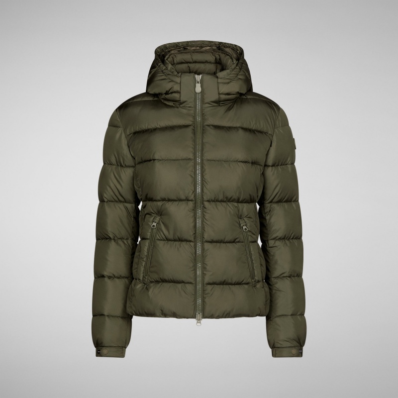 Save The Duck Tess Puffer Jacket with Detachable Hood Verde Oliva | XFKZL8705