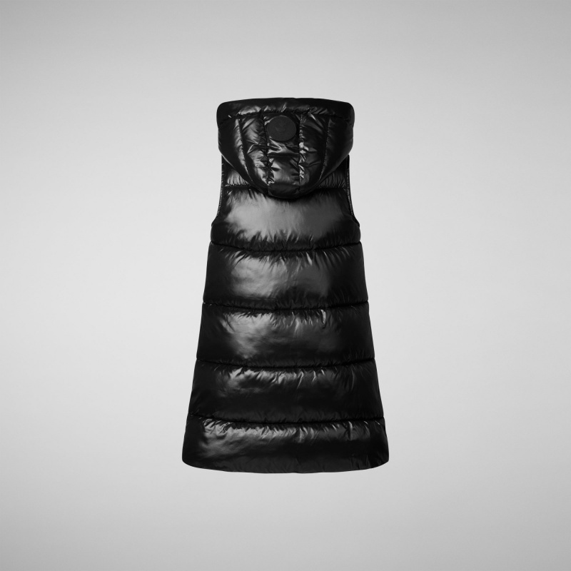 Save The Duck Uma Long Encapuchado Puffer Vest Negras | TGWCA6053