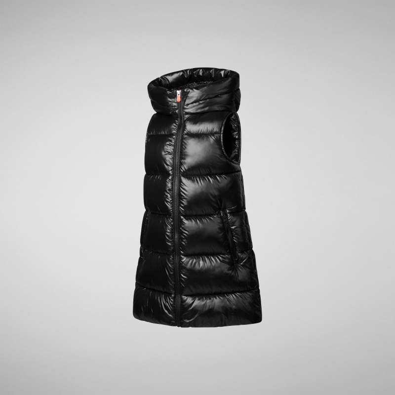 Save The Duck Uma Long Encapuchado Puffer Vest Negras | TGWCA6053