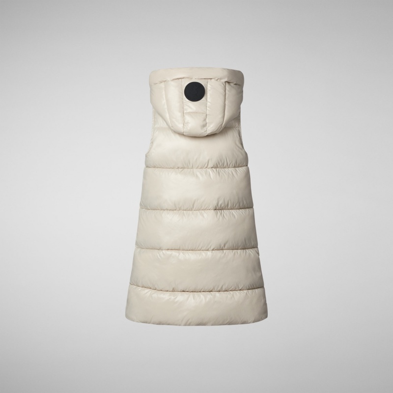 Save The Duck Uma Long Encapuchado Puffer Vest Beige | EXROT9386