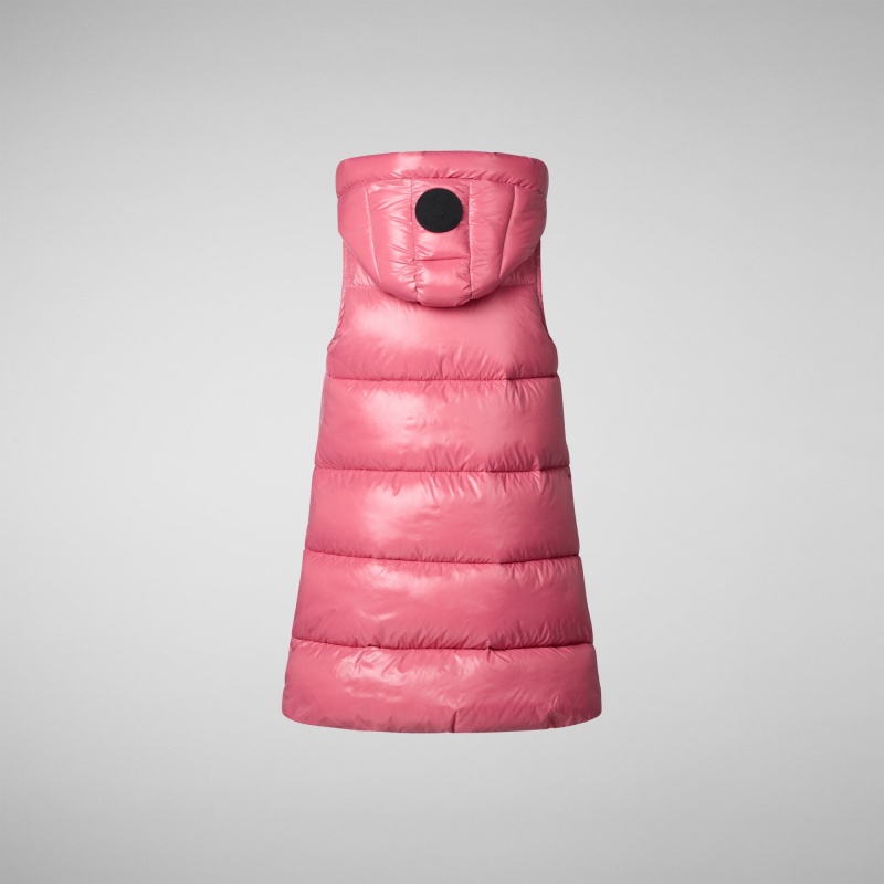 Save The Duck Uma Long Encapuchado Puffer Vest Rosas | VQNFO5460