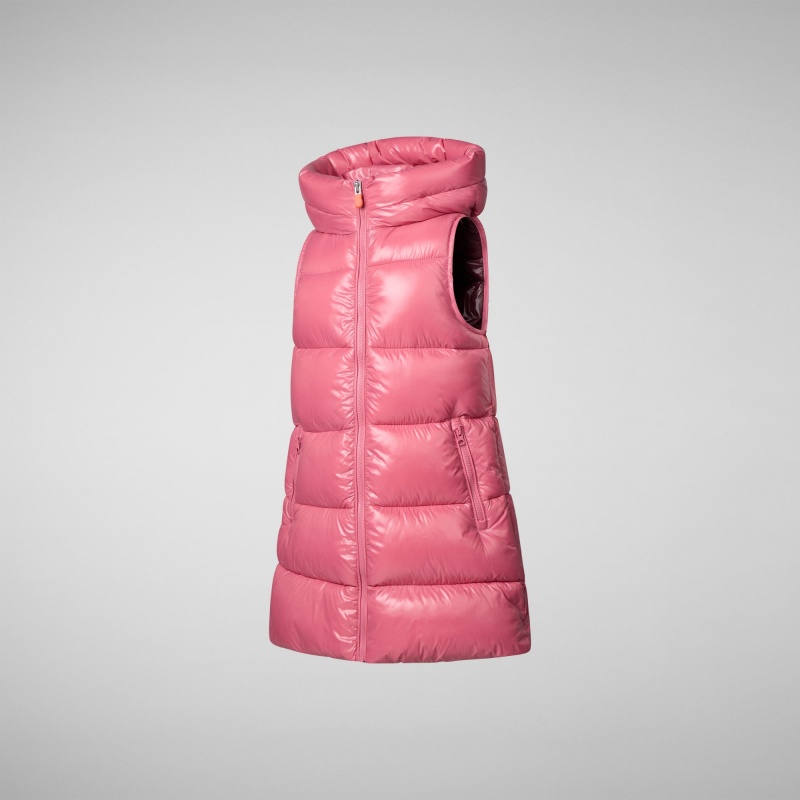 Save The Duck Uma Long Encapuchado Puffer Vest Rosas | VQNFO5460