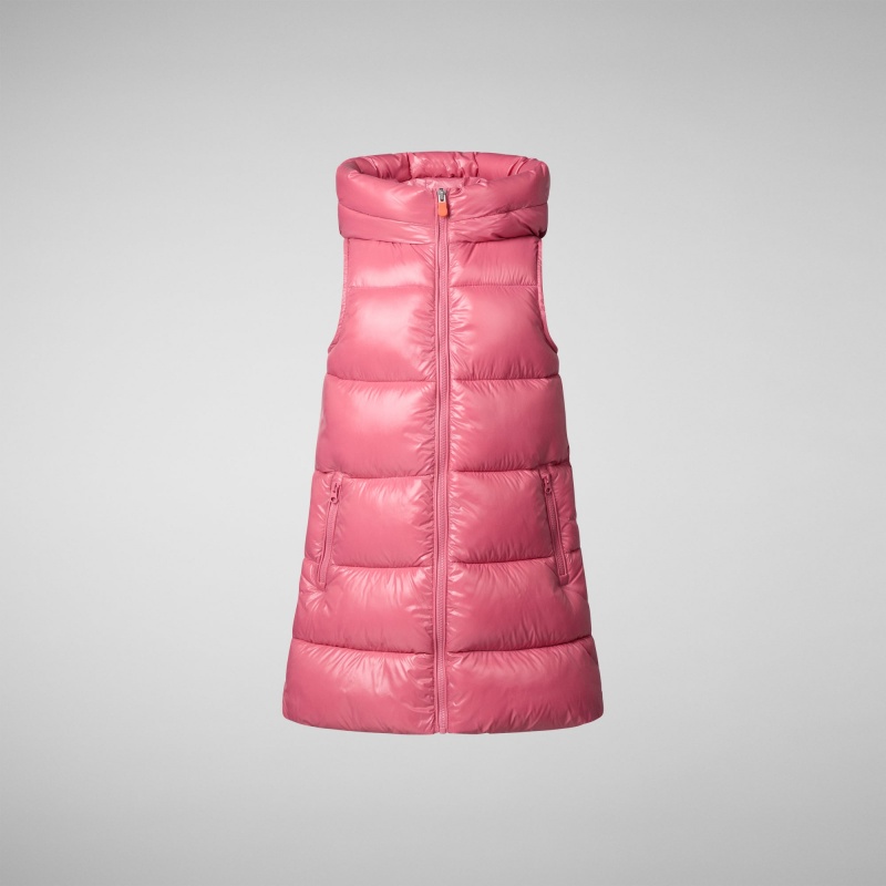 Save The Duck Uma Long Encapuchado Puffer Vest Rosas | VQNFO5460