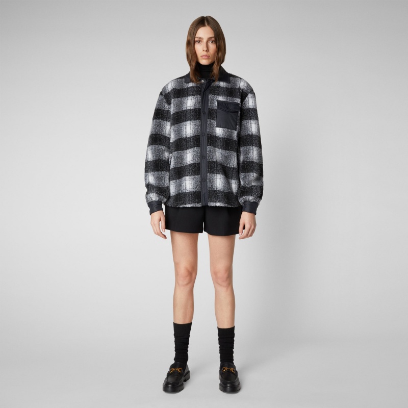 Save The Duck Yura Shirt Jacket Blancas Negras | EBYSV7015